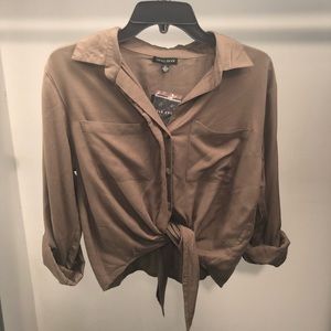 Long sleeve olive button down shirt